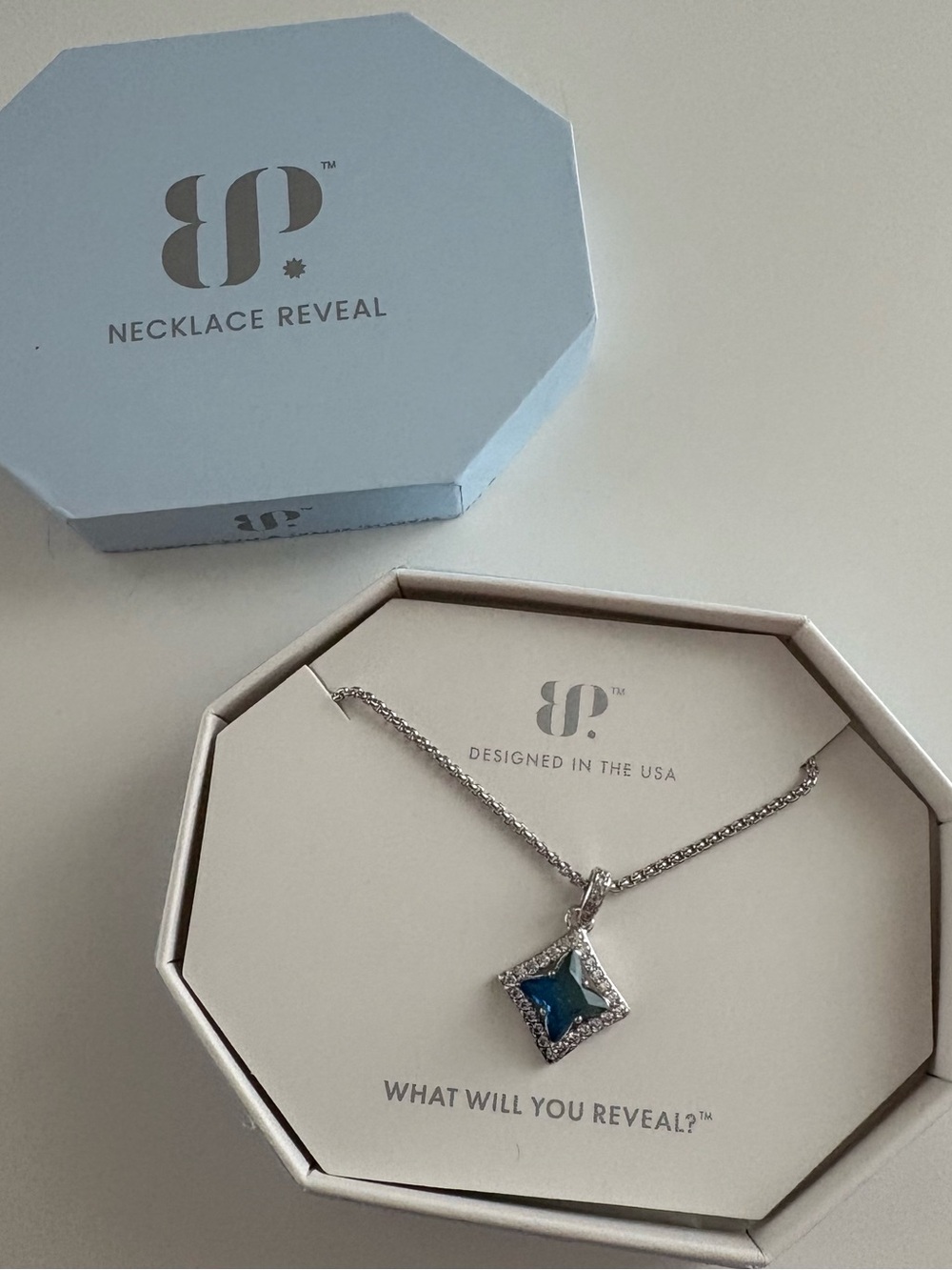 Bomb Party Kite Soirée Necklace NK98727 Azure Blue BiColor Tourmaline Rhodium - Picture 1 of 7